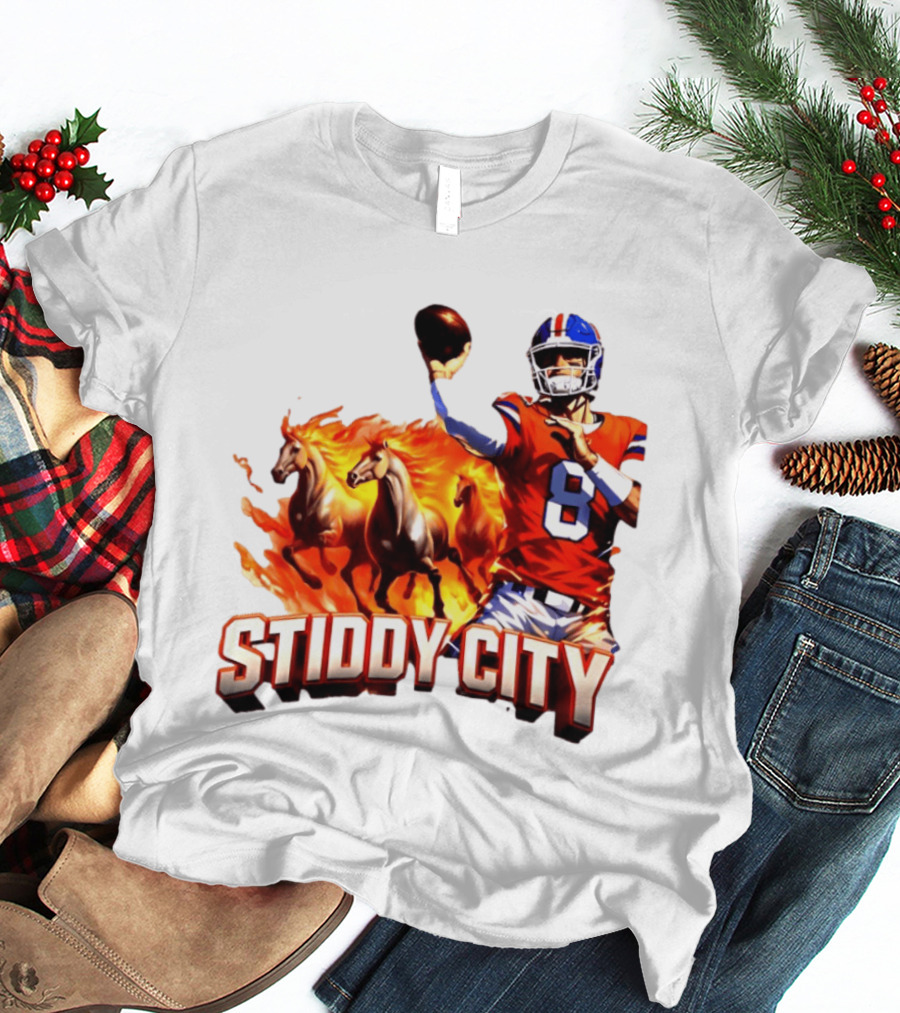 Denver Broncos Stiddy City Quarterback And Horses In Flames T-Shirt