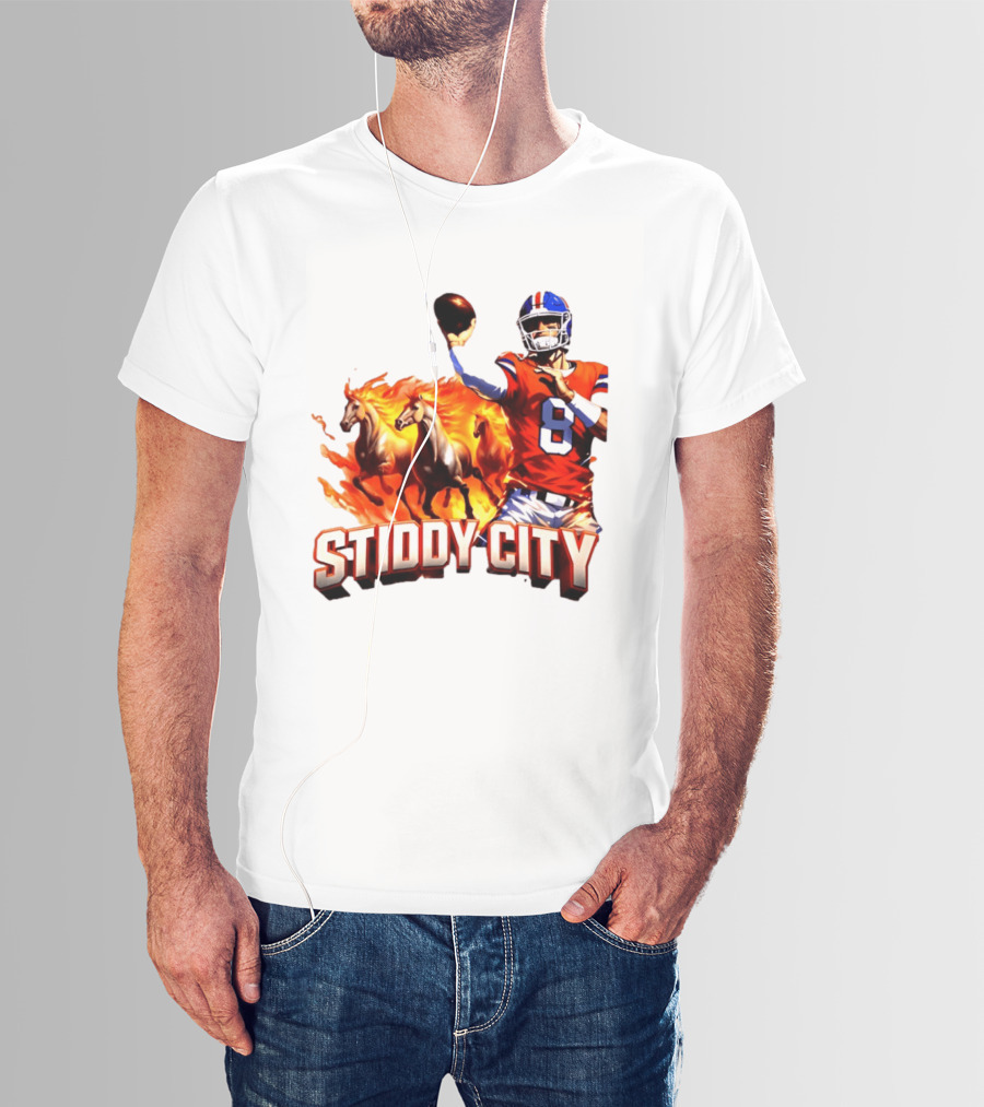 Denver Broncos Stiddy City Quarterback And Horses In Flames T-Shirt