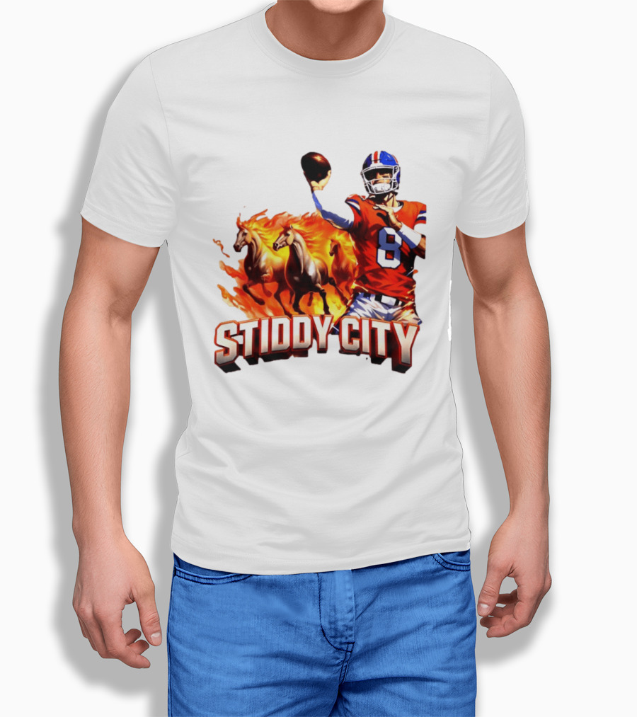 Denver Broncos Stiddy City Quarterback And Horses In Flames T-Shirt