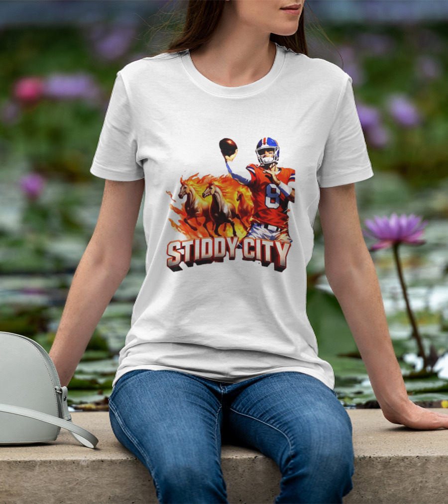 Denver Broncos Stiddy City Quarterback And Horses In Flames T-Shirt