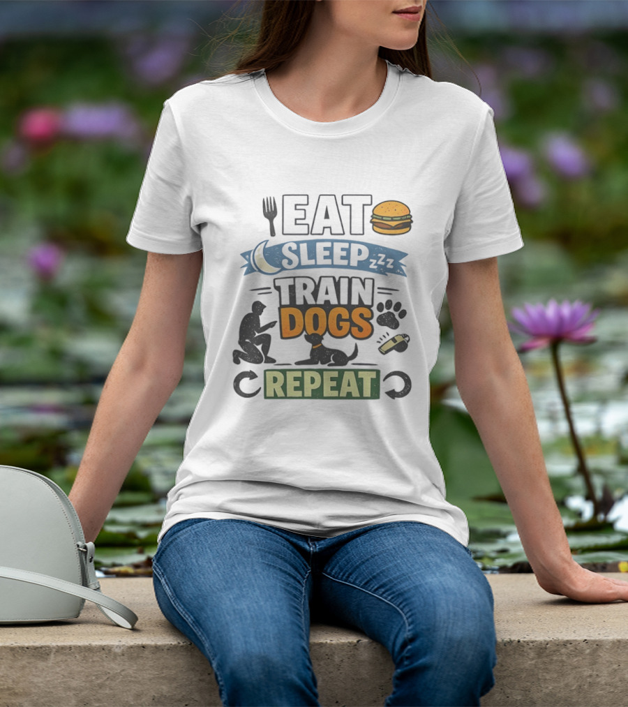 Eat Sleep Train Dogs Repeat Dog Lover Humor Funny Pet Obsession T-Shirt