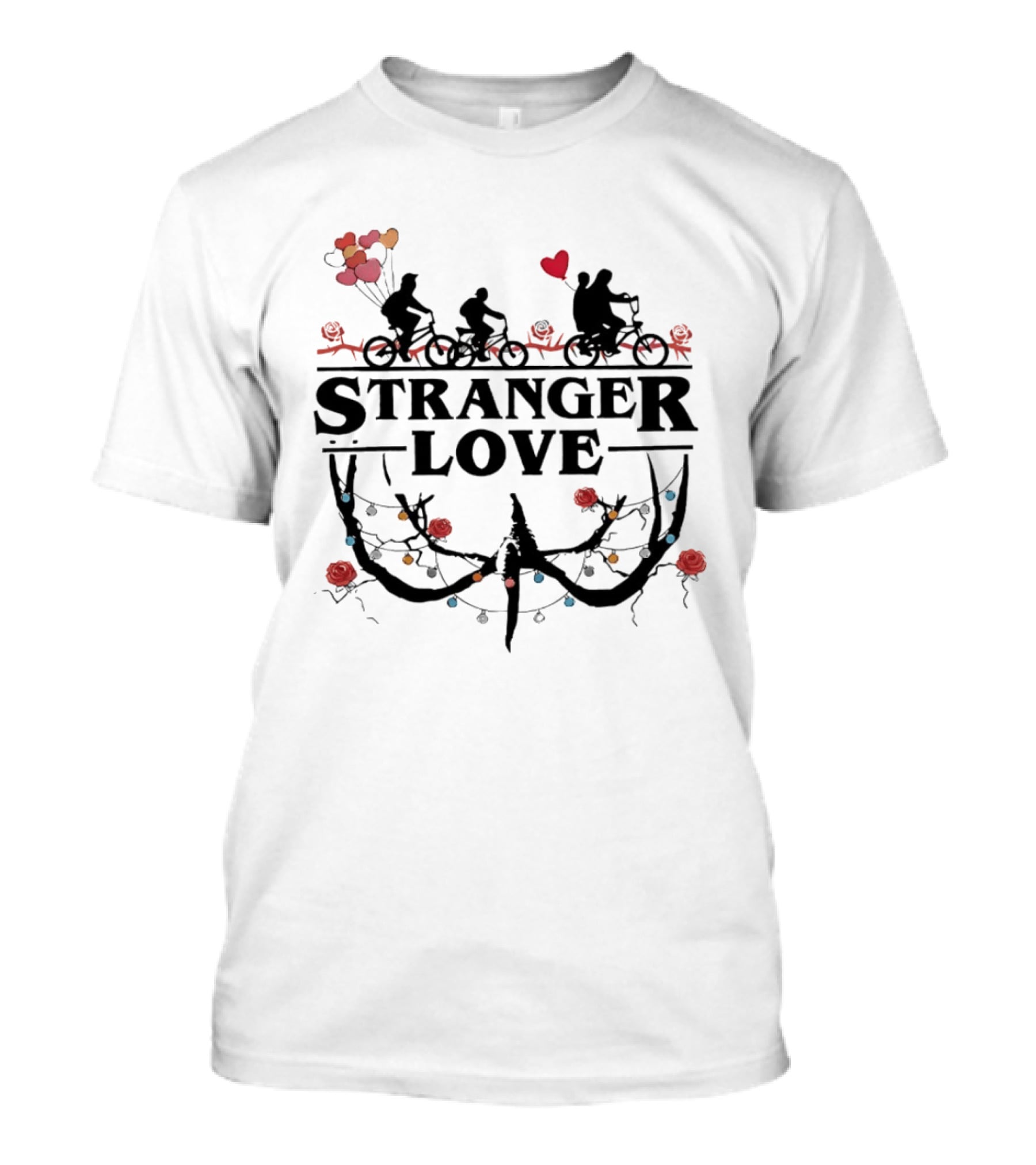 Stranger Love Biking Adventure Heart Balloons Roses Lights T-Shirt