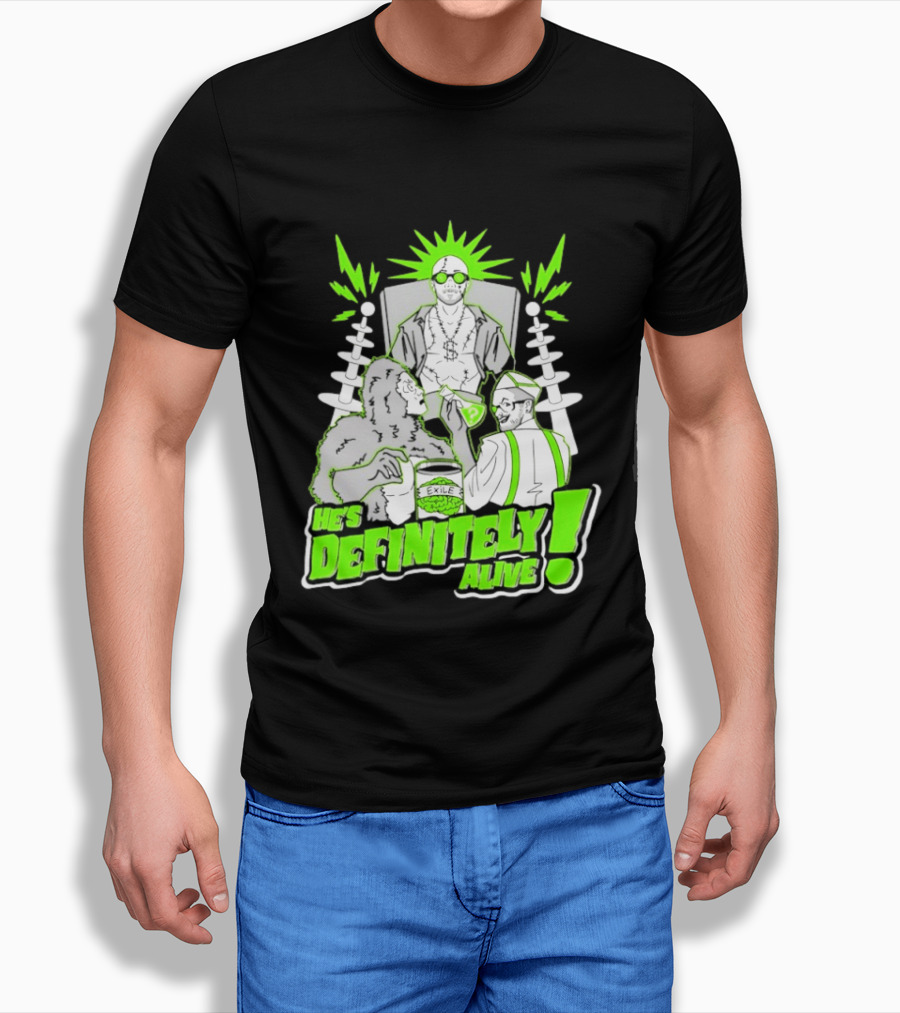 He's Definitely Alive Exile Bright Green Highlights Gorilla And Scientist T-Shirt