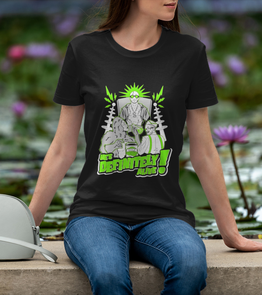 He's Definitely Alive Exile Bright Green Highlights Gorilla And Scientist T-Shirt