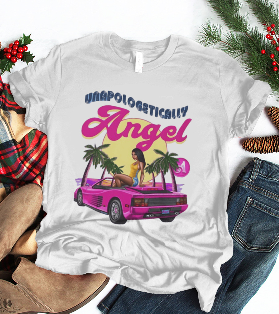 Unapologetically Angel Paradise Sunset With Pink Car And Palm Trees T-Shirt