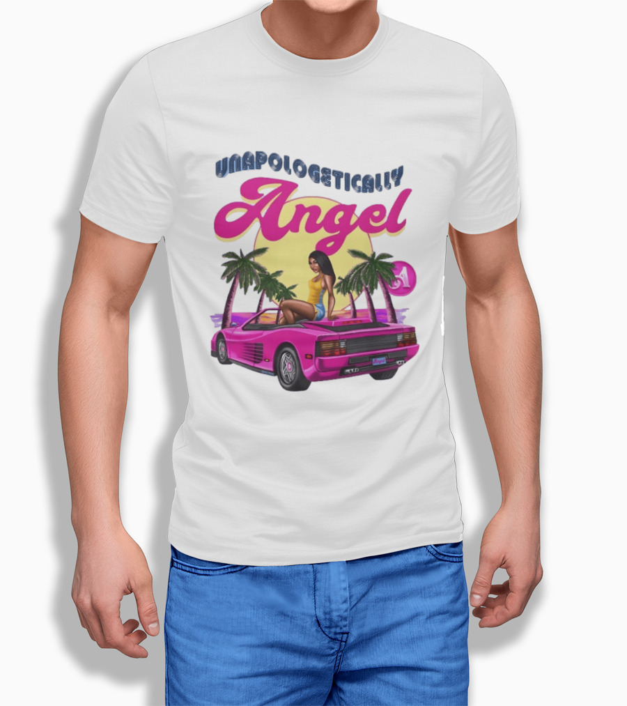 Unapologetically Angel Paradise Sunset With Pink Car And Palm Trees T-Shirt