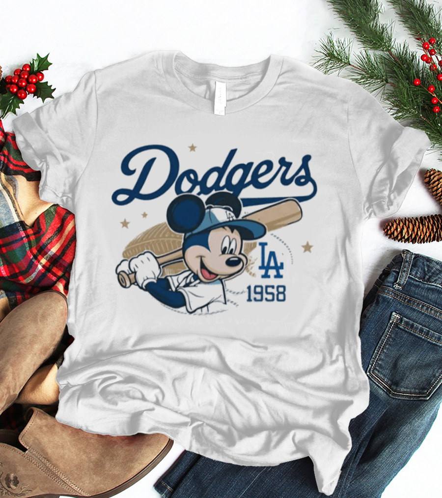 Dodgers Mickey Mouse LA 1958 Baseball T-Shirt