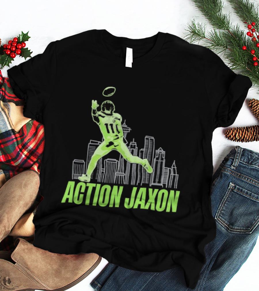 Seattle Football Jaxon Smith Njigba Action Jaxon Skyline T-Shirt