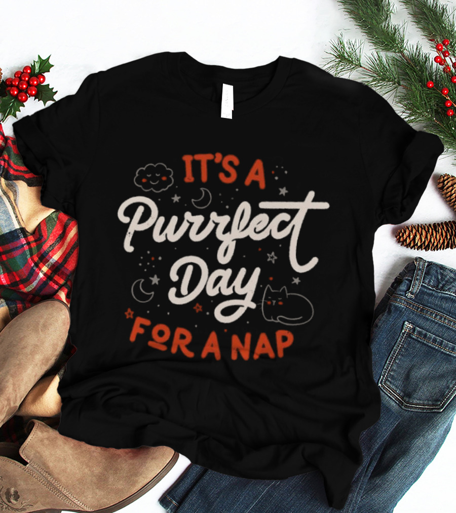 It's A Purrfect Day For A Nap With Cat Moon And Stars T-Shirt