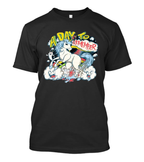 A Day To Remember Unicorn With Colorful Clouds And Characters T-Shirt
