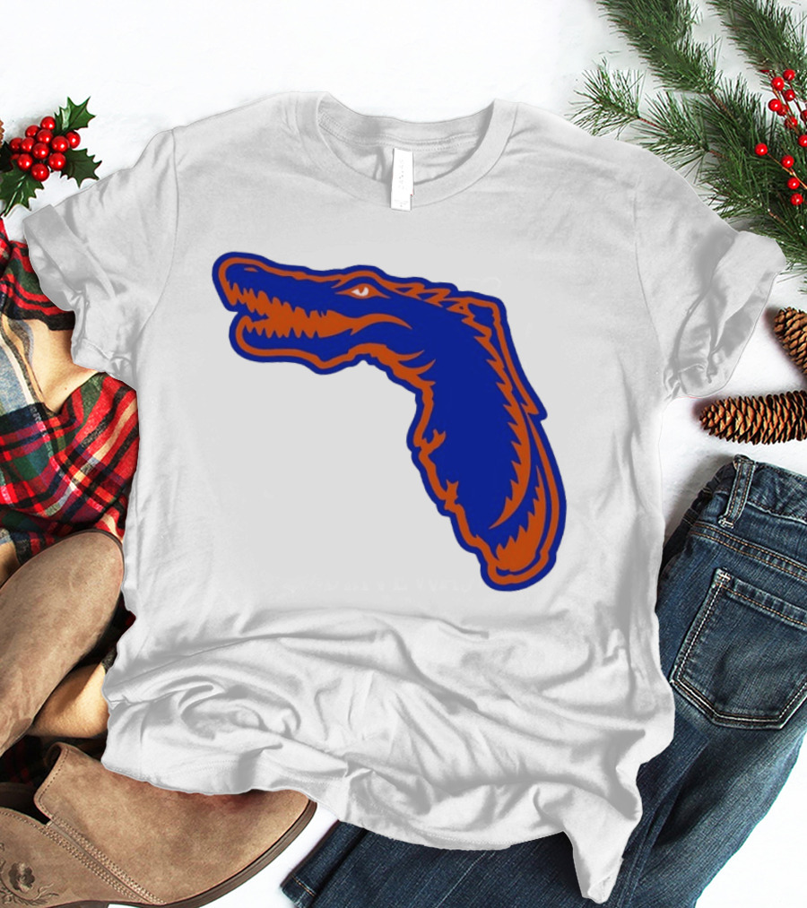 Florida Gators State Shape Blue Orange Gator Map T-Shirt