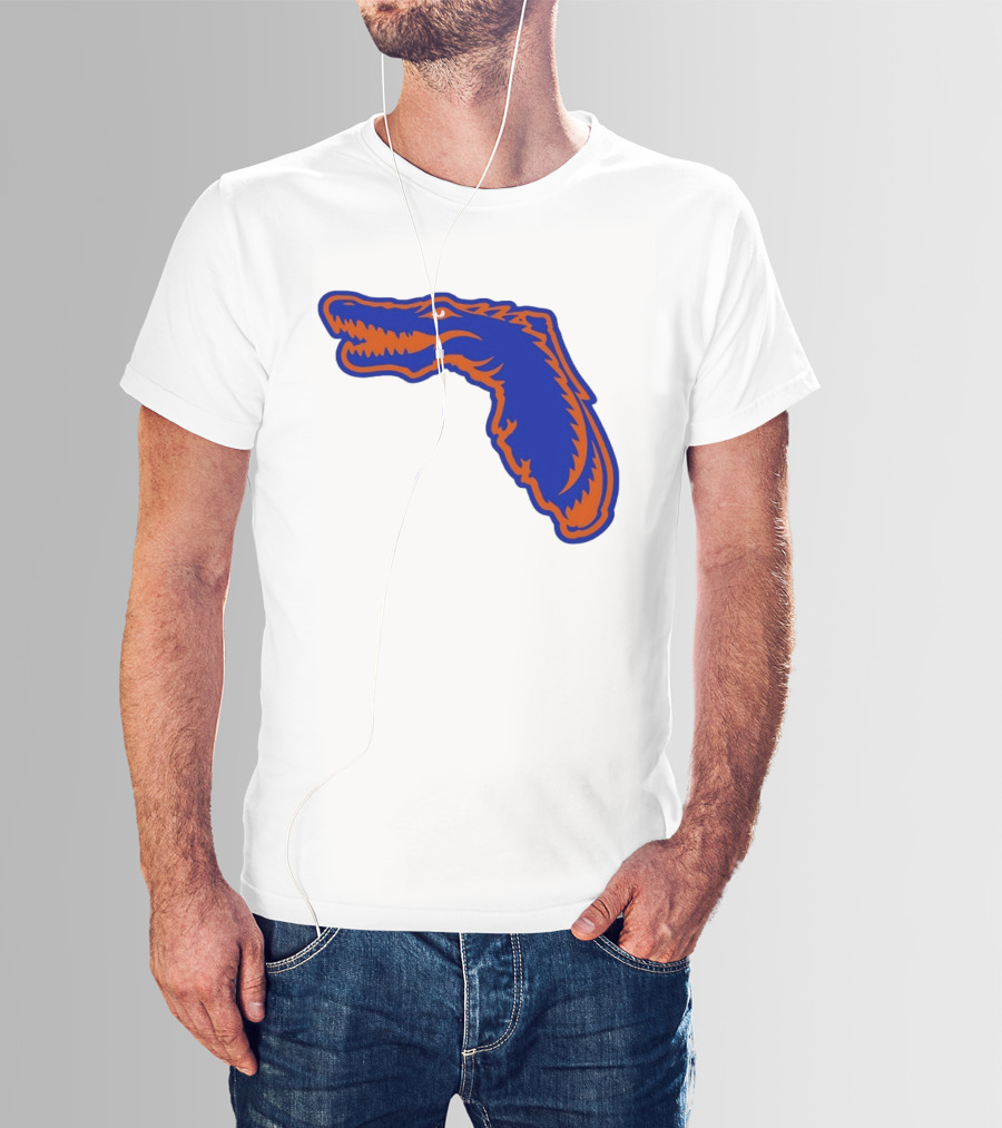 Florida Gators State Shape Blue Orange Gator Map T-Shirt