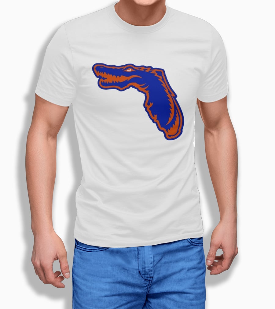 Florida Gators State Shape Blue Orange Gator Map T-Shirt