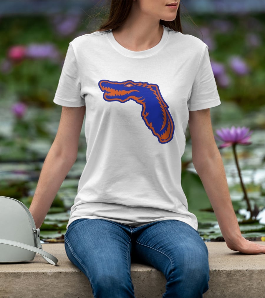 Florida Gators State Shape Blue Orange Gator Map T-Shirt