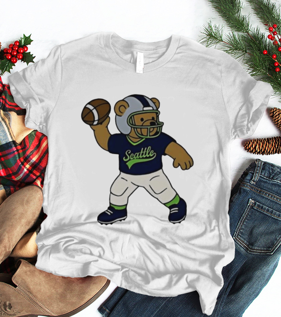 Teddy Bear Football Player Throwing Ball Seattle T-Shirt