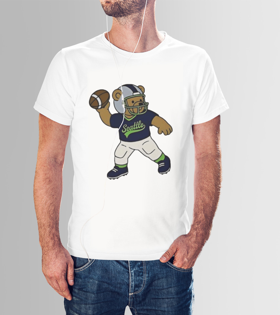 Teddy Bear Football Player Throwing Ball Seattle T-Shirt