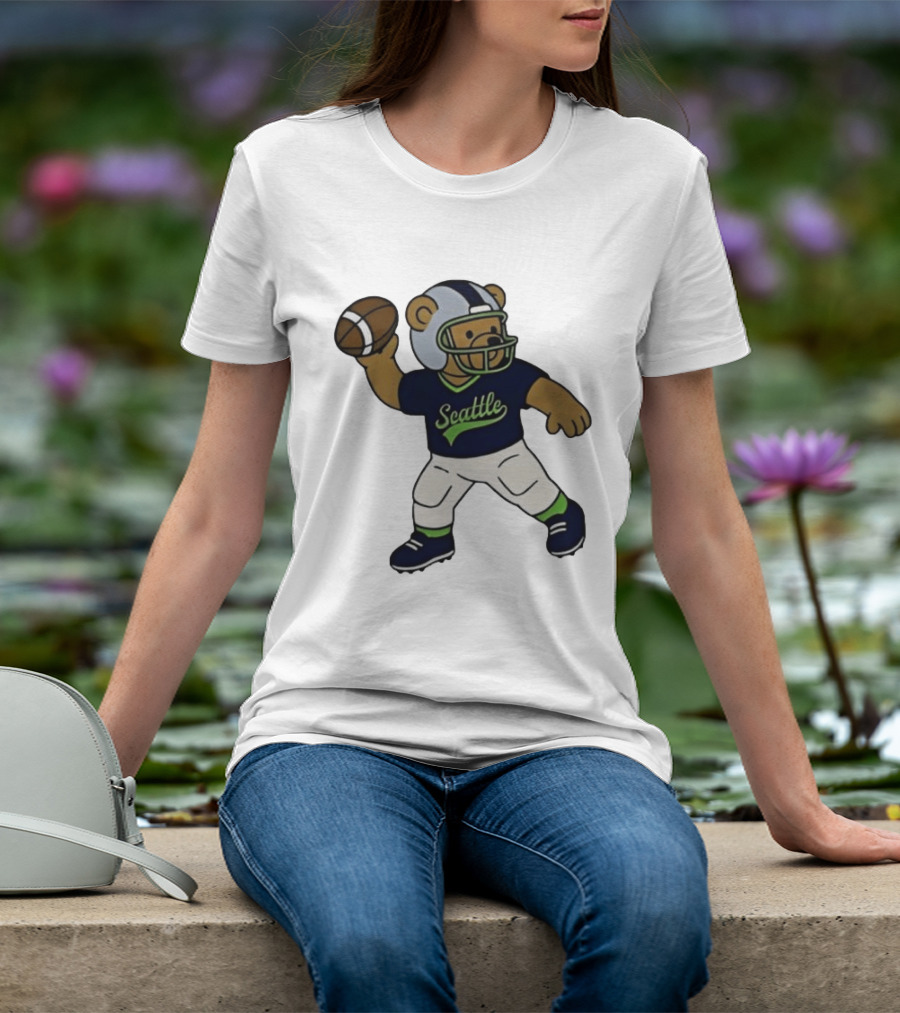 Teddy Bear Football Player Throwing Ball Seattle T-Shirt