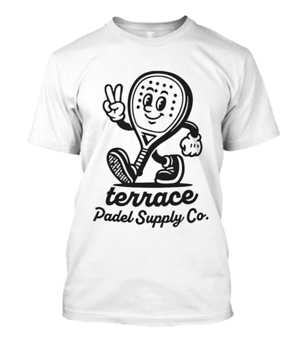 Terrace Padel Supply Co. Smiling Paddle Character Peace Sign T-Shirt