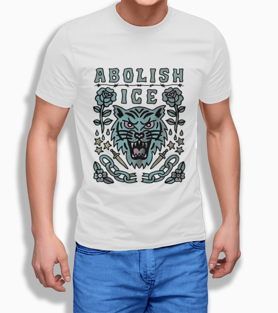 Tiger Abolish ICE Tattoo Chains Roses And Stars T-Shirt