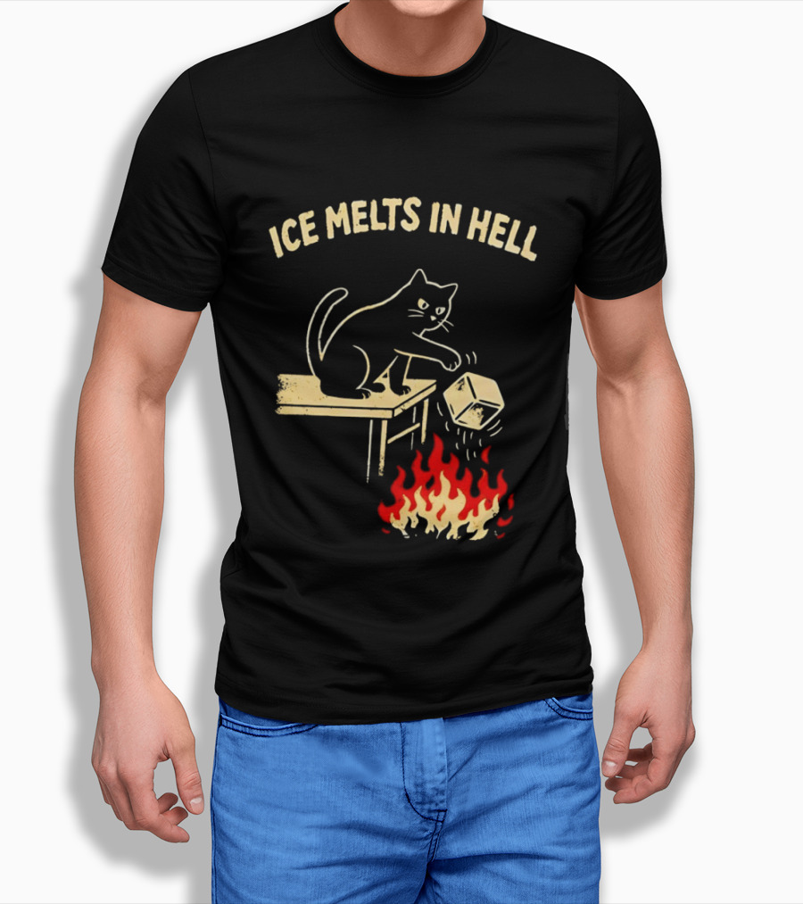 Ice Melts In Hell Cat With Fire And Ice Cube T-Shirt