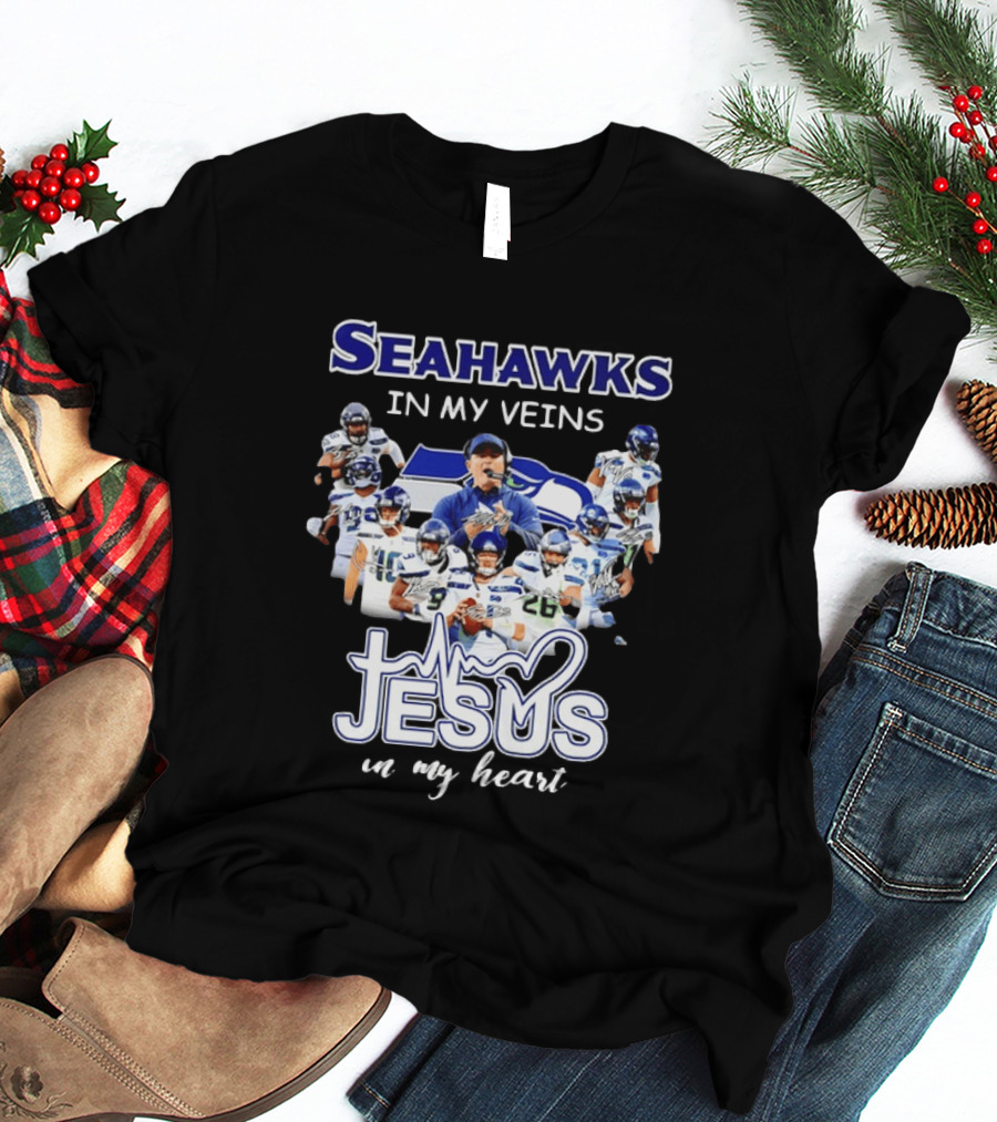 Seattle Seahawks In My Veins Jesus In My Heart Football Fans T-Shirt