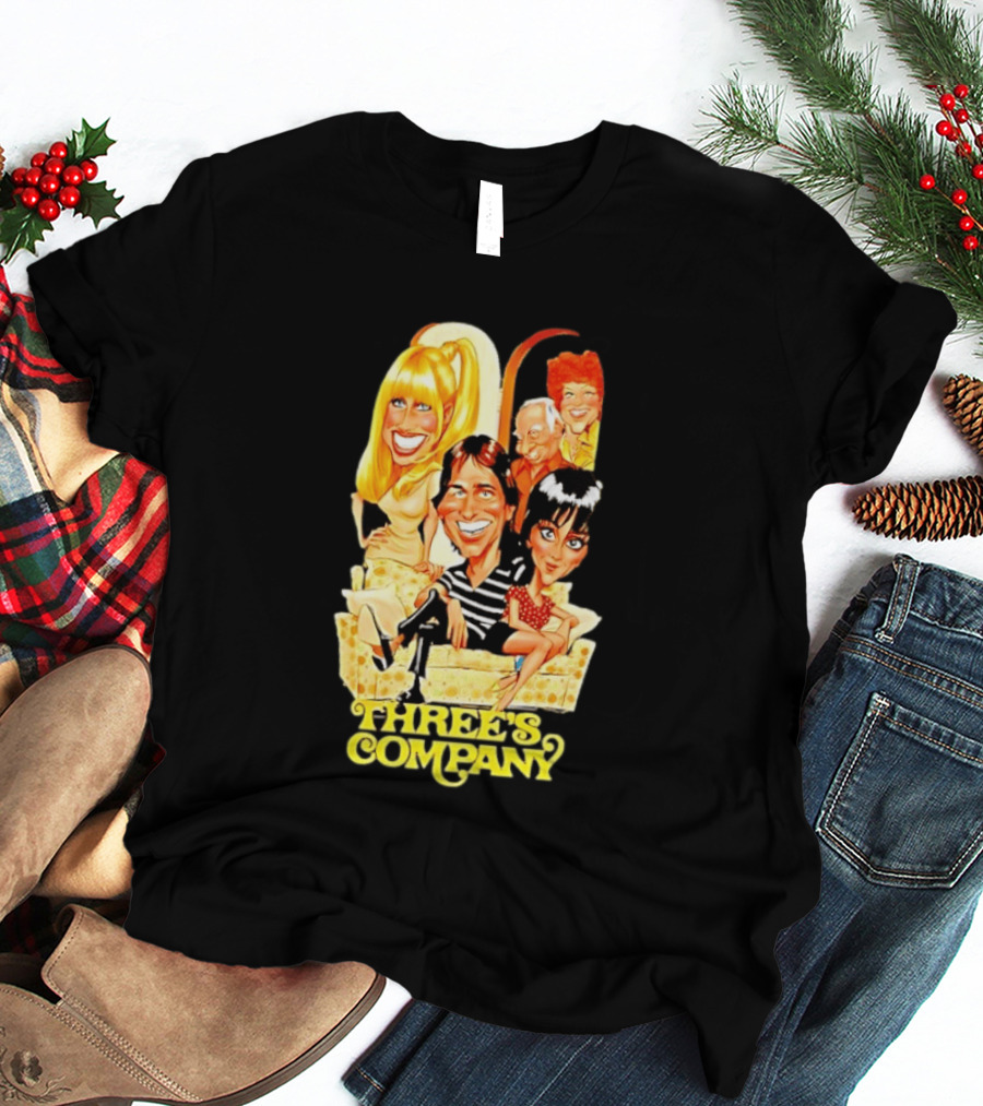 Threes Company 70s Caricature Cast Retro Sitting Couch T-Shirt