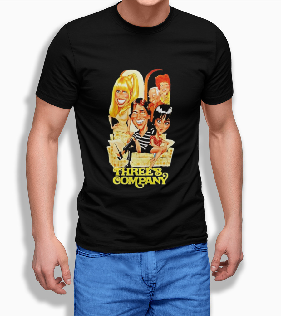 Threes Company 70s Caricature Cast Retro Sitting Couch T-Shirt
