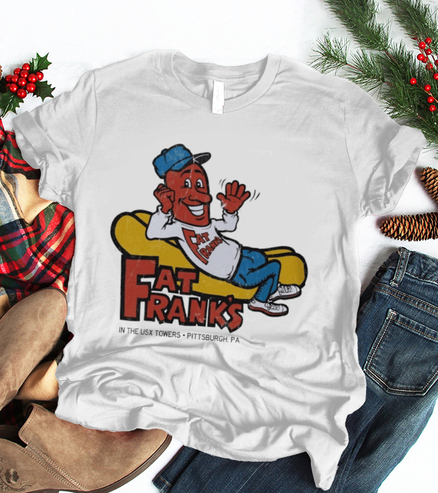 Fat Frank's In The USX Towers Pittsburgh PA Hot Dogs Retro Cartoon T-Shirt