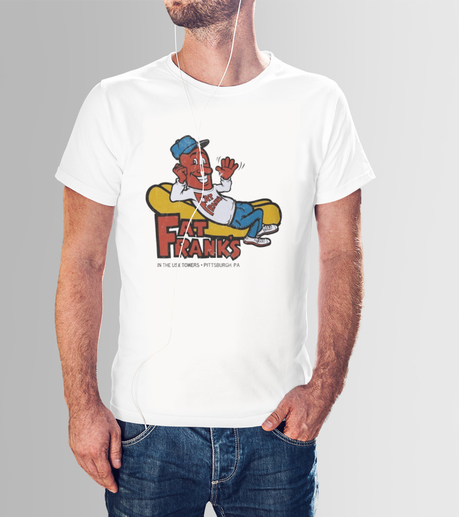Fat Frank's In The USX Towers Pittsburgh PA Hot Dogs Retro Cartoon T-Shirt