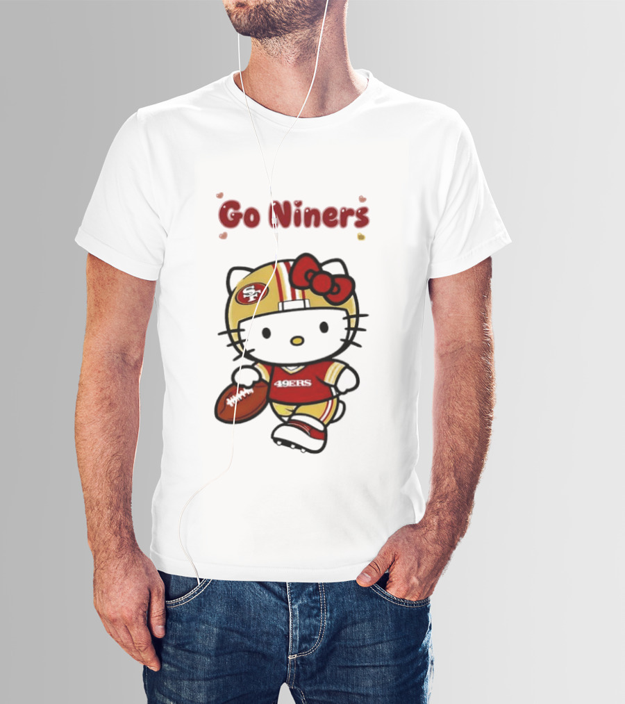 Go Niners SF Oval Gold Helmet Jersey Hello Kitty Football Bow T-Shirt