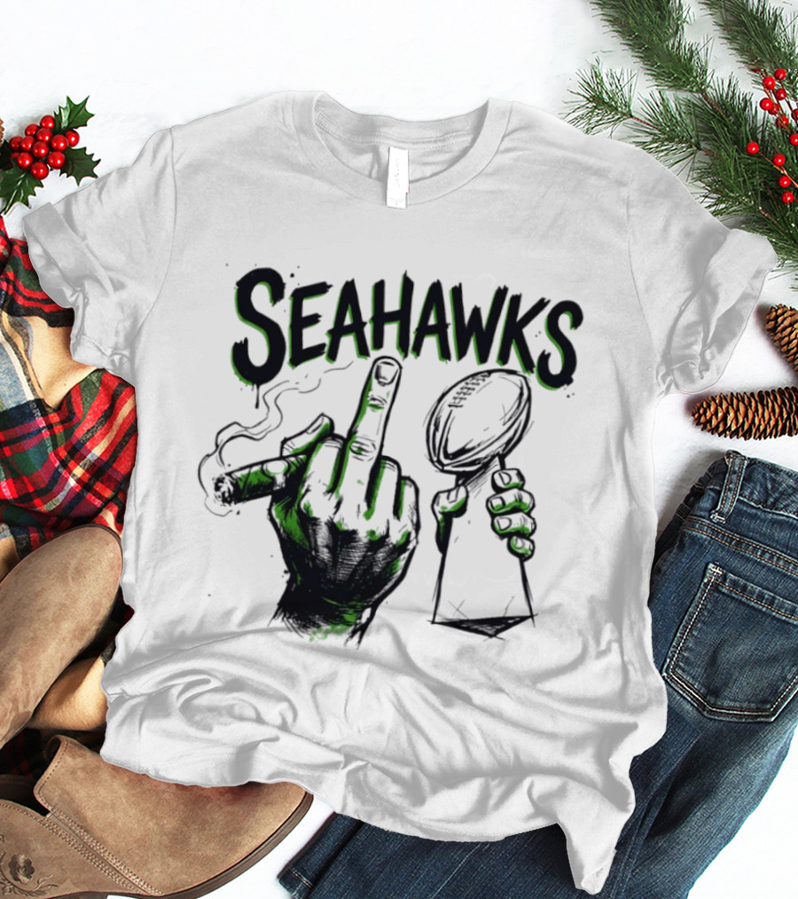 Seahawks Middle Finger Smoking Trophy 2025 T-Shirt
