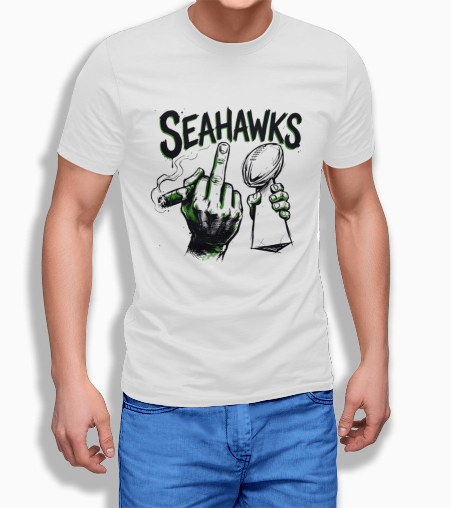 Seahawks Middle Finger Smoking Trophy 2025 T-Shirt