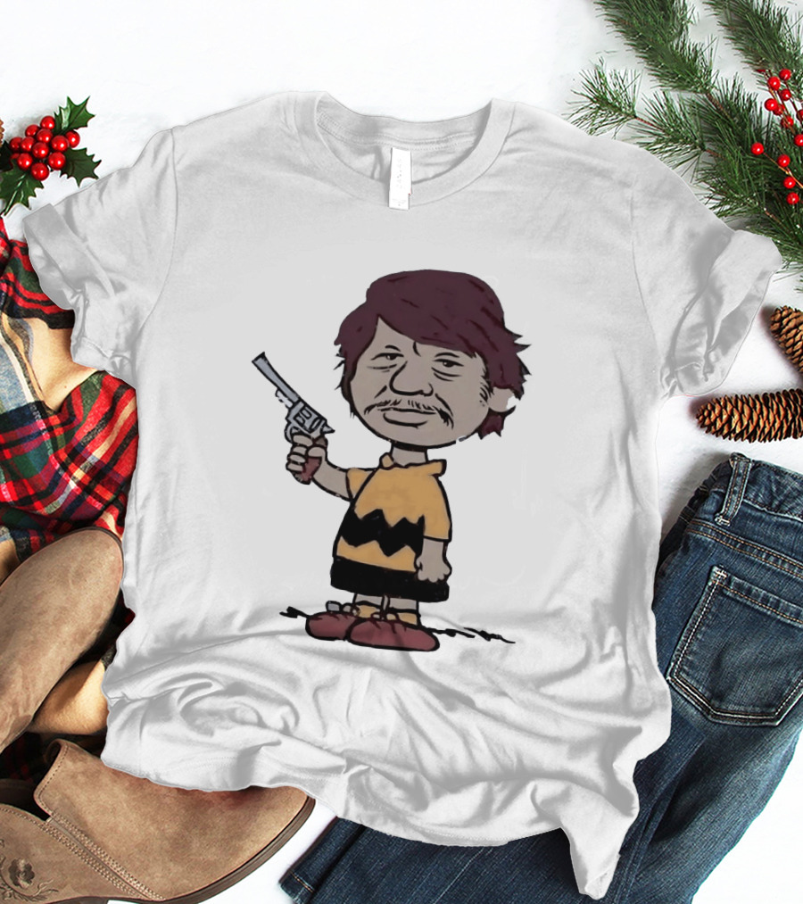 Charles Bronson Charlie Brown Mashup Character With Gun T-Shirt