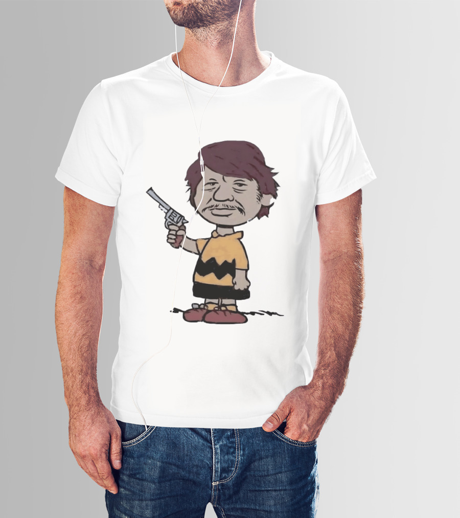 Charles Bronson Charlie Brown Mashup Character With Gun T-Shirt
