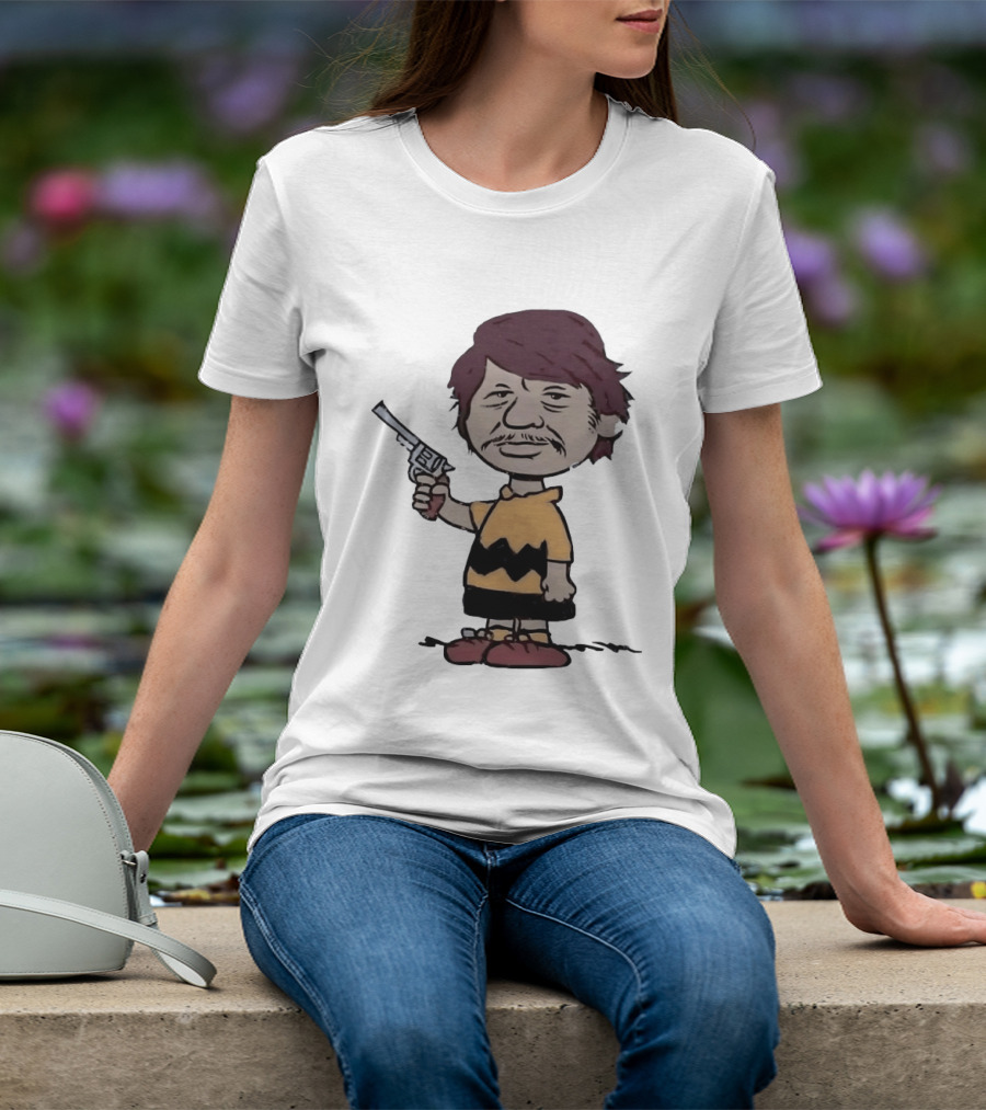Charles Bronson Charlie Brown Mashup Character With Gun T-Shirt