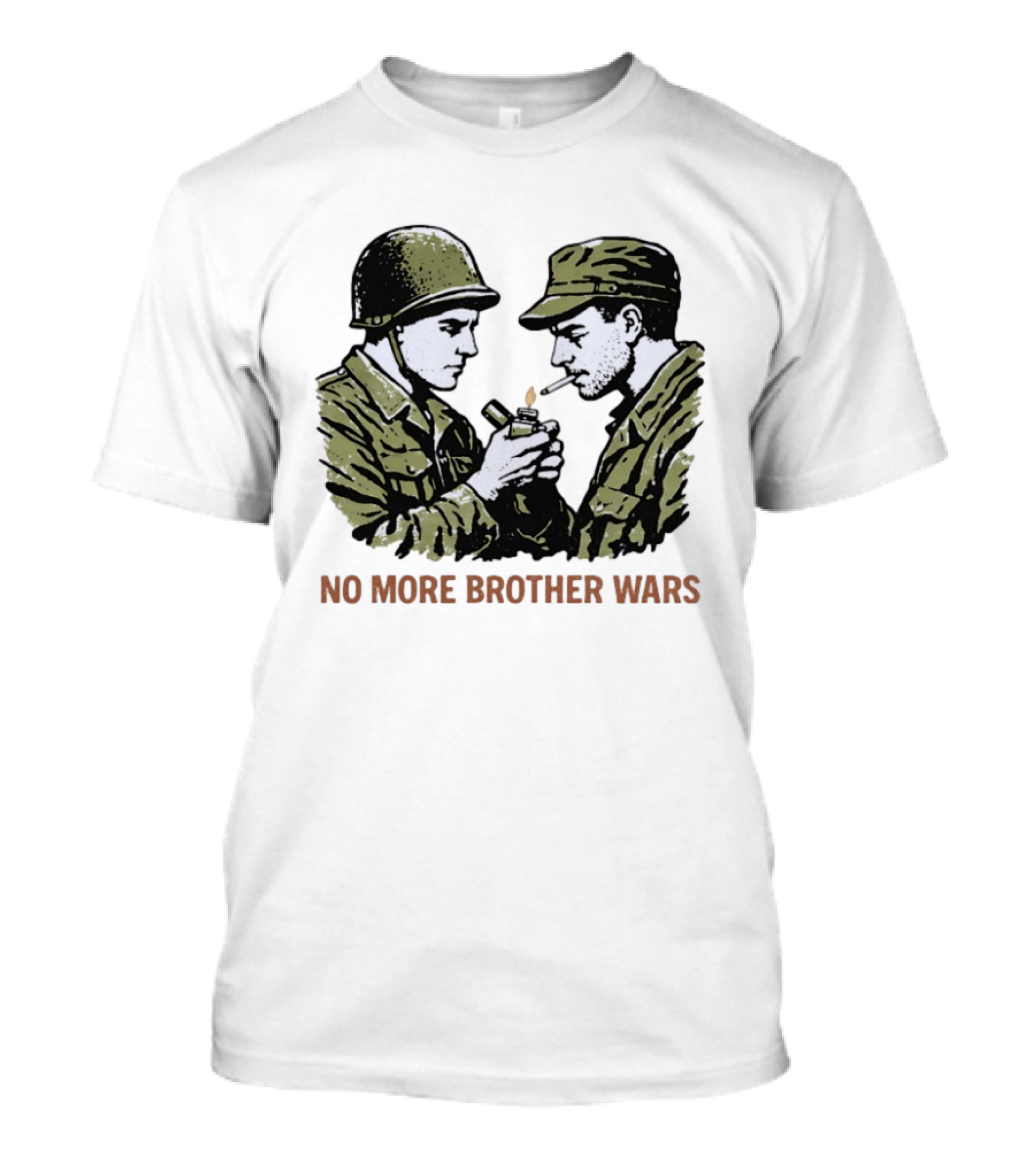 No More Brother Wars Soldiers Lighting Cigarette WWII Uniforms T-Shirt