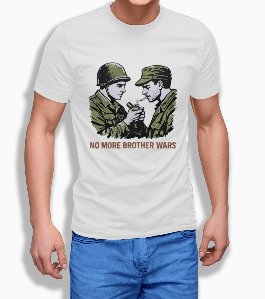 No More Brother Wars Soldiers Lighting Cigarette WWII Uniforms T-Shirt