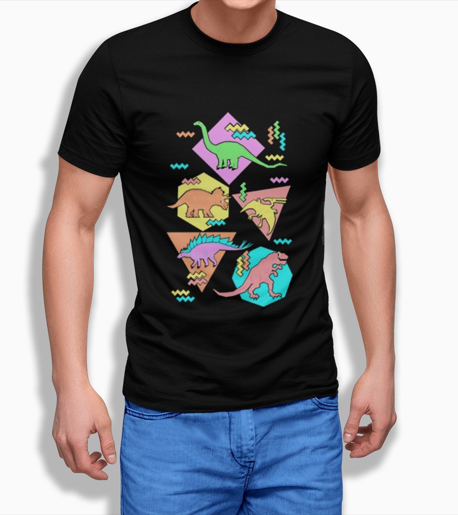 Brachiosaurus Triceratops Pterosauria Stegosaurus Tyrannosaurus Rex Cartoon Geometric T-Shirt