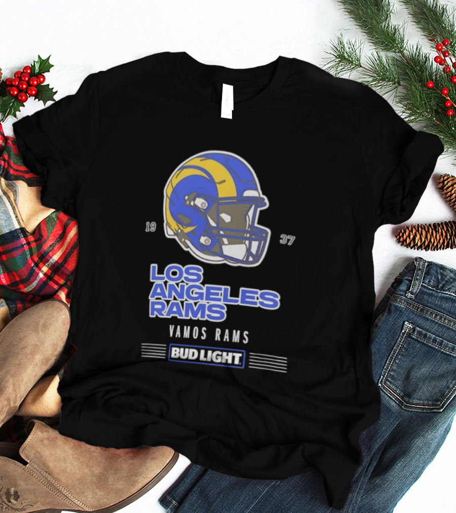 Los Angeles Rams Vamos Rams Bud Light 1937 Football Helmet T-Shirt