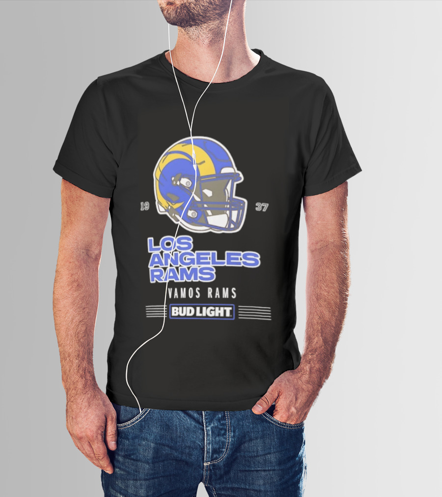 Los Angeles Rams Vamos Rams Bud Light 1937 Football Helmet T-Shirt