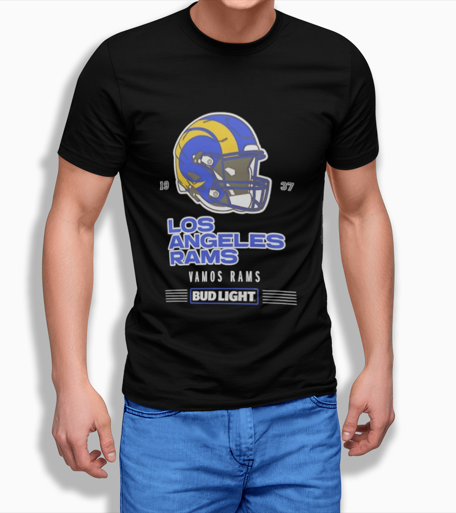 Los Angeles Rams Vamos Rams Bud Light 1937 Football Helmet T-Shirt