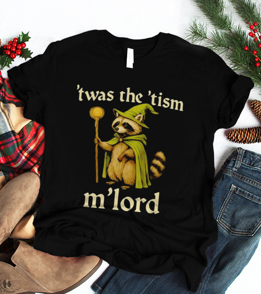 Frog Witch 'Twas The 'Tism M'Lord Raccoon Mage With Staff T-Shirt