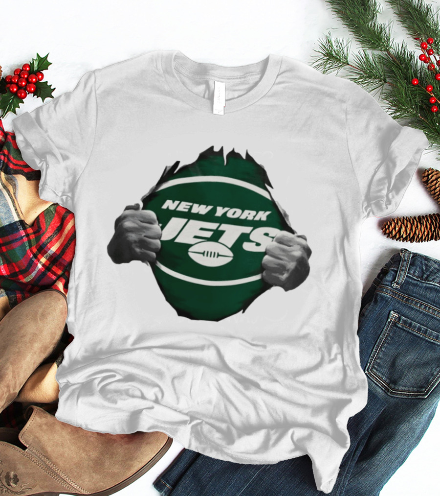 New York Jets Football Ripped Off Fist Reveal Fan Tearing T-Shirt