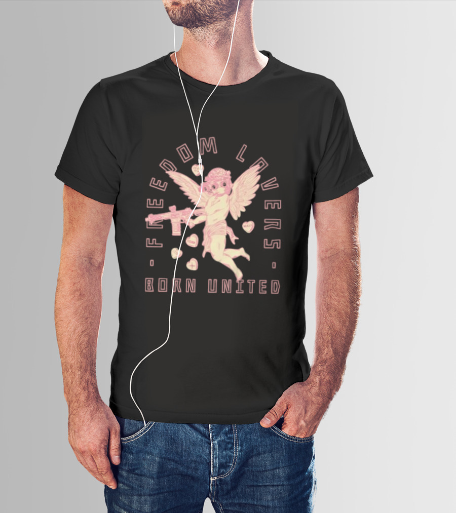 Freedom Lovers Born United Angel With Rifle And Hearts T-Shirt