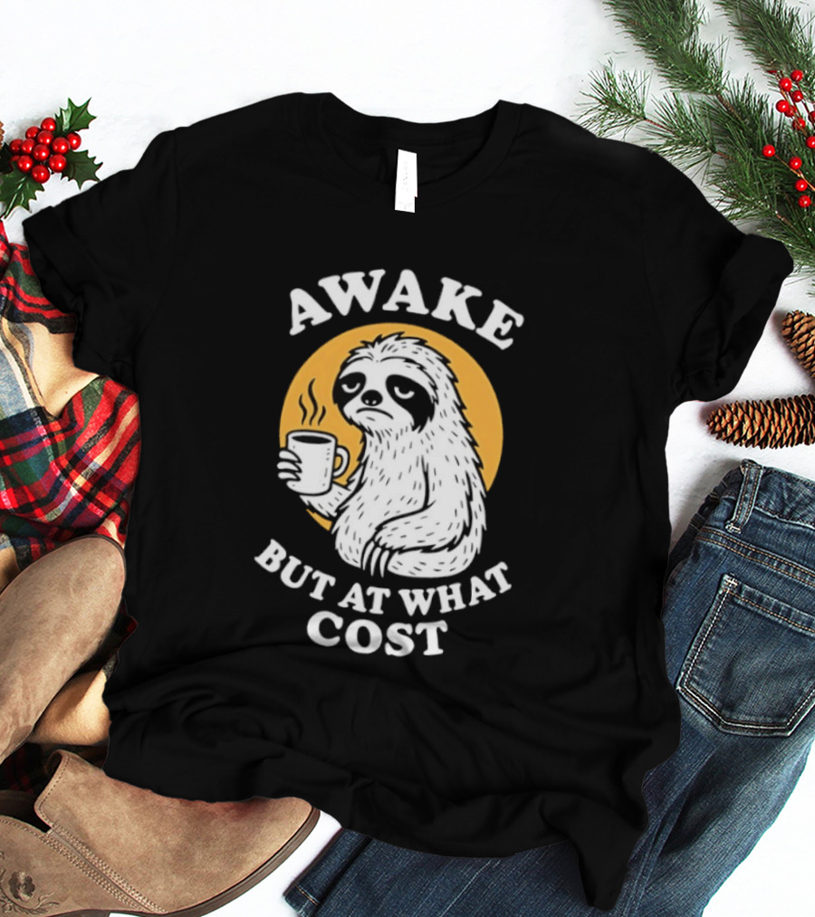 Awake Sloth Holding Coffee Cup But At What Cost T-Shirt