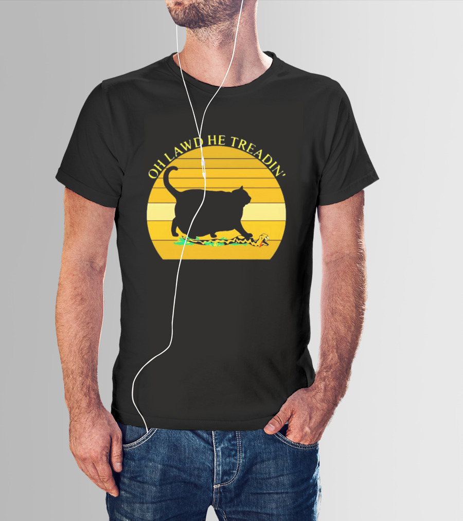 Oh Lawd He Treadin' Black Cat Vintage Retro Sunset T-Shirt