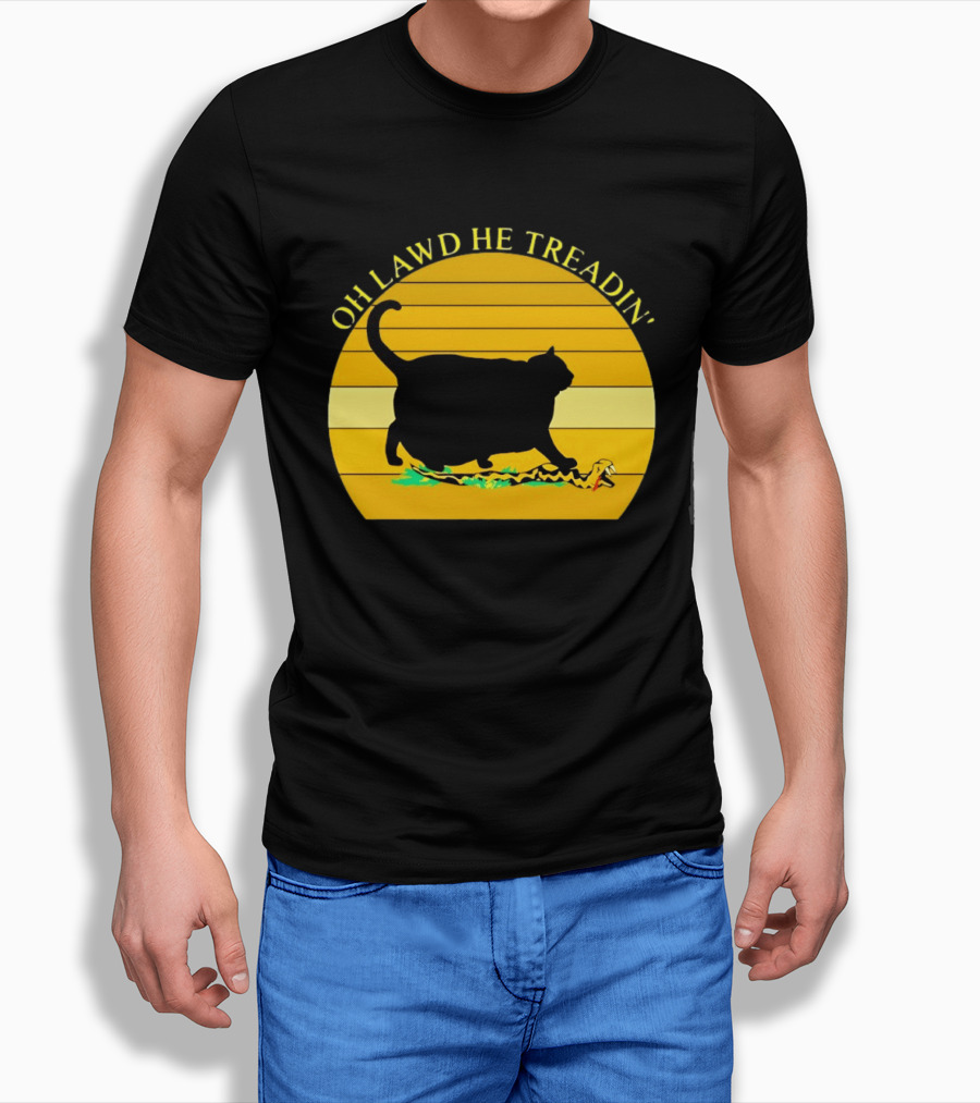 Oh Lawd He Treadin' Black Cat Vintage Retro Sunset T-Shirt