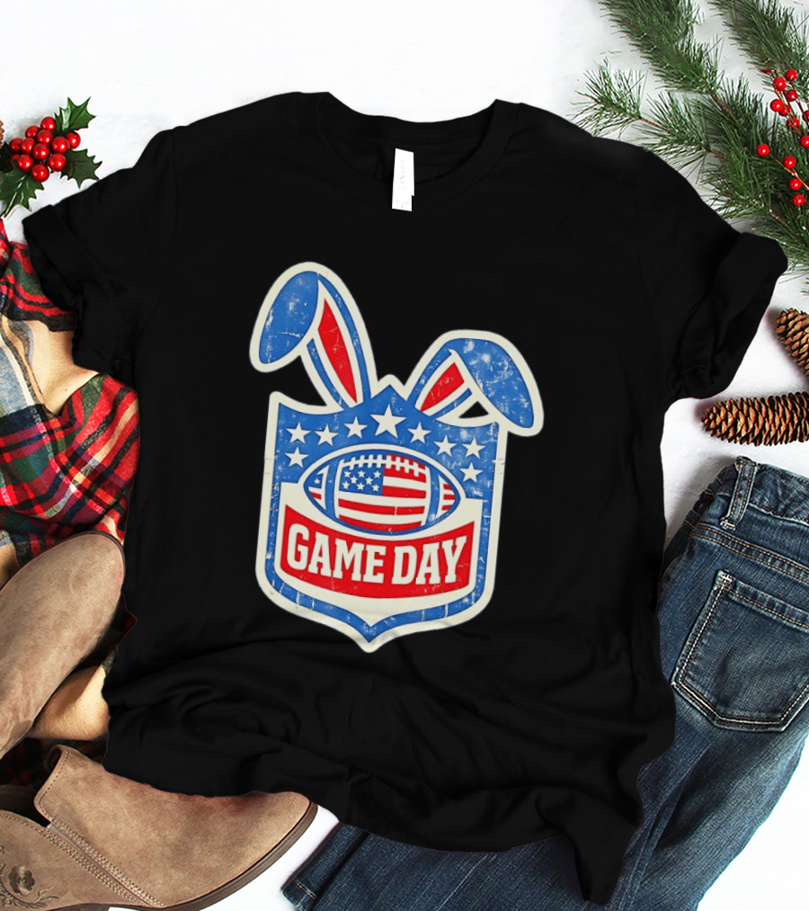 Easter Football Game Day American Bad Bunny Stars Stripes T-Shirt