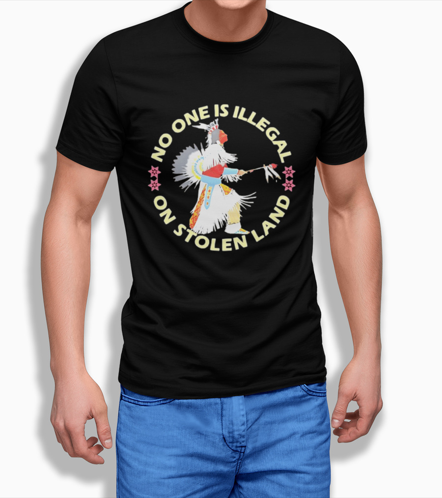 No One Is Illegal On Stolen Land Native American Dancer Floral Circle T-Shirt