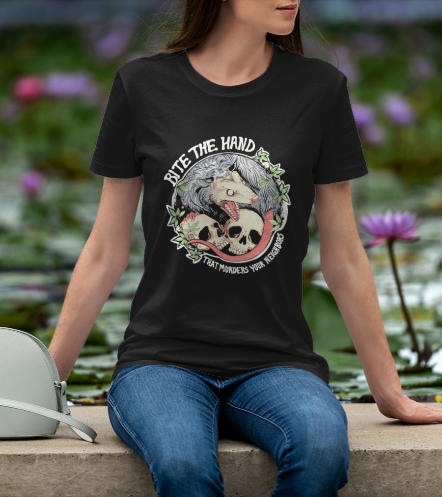 Bite The Hand Opossum With Skulls And Vines T-Shirt